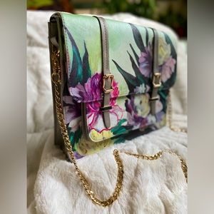 Gray/green Framed Botanical House of Disaster Messenger Purse with Gold Chain